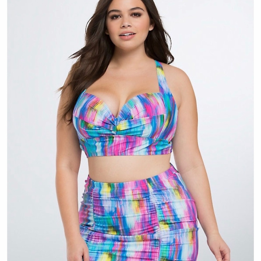 Abstract Stripe Two Piece Top & Swim Skirt Bottom